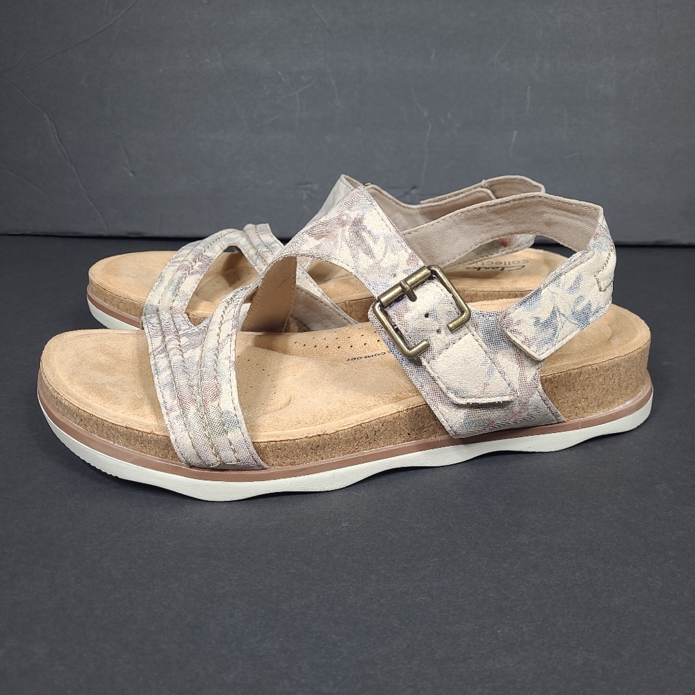 Clark’s Collection Adjustable Sandals Brynn Step SAND FLORAL Women US 9.5W - Picture 3 of 11
